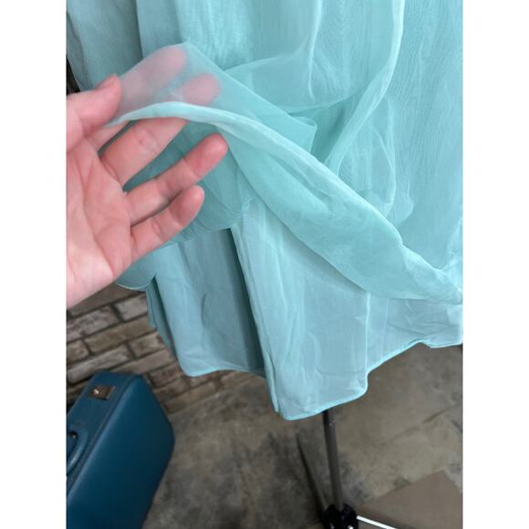 Pajama top satin lace and sheer aqua blue  tan - Picture 5 of 10